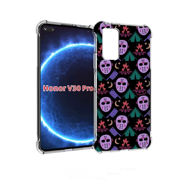 

Чехол бампер MyPads фиолетовые маски для Honor V30 Pro, Прозрачный, Tocco