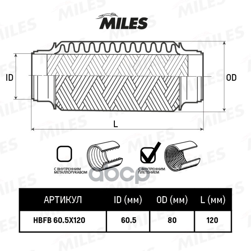 

Труба Гофрированная С Внутренним Плетением 60.5x120 Miles арт. hbfb60.5x120, HBFB605X120