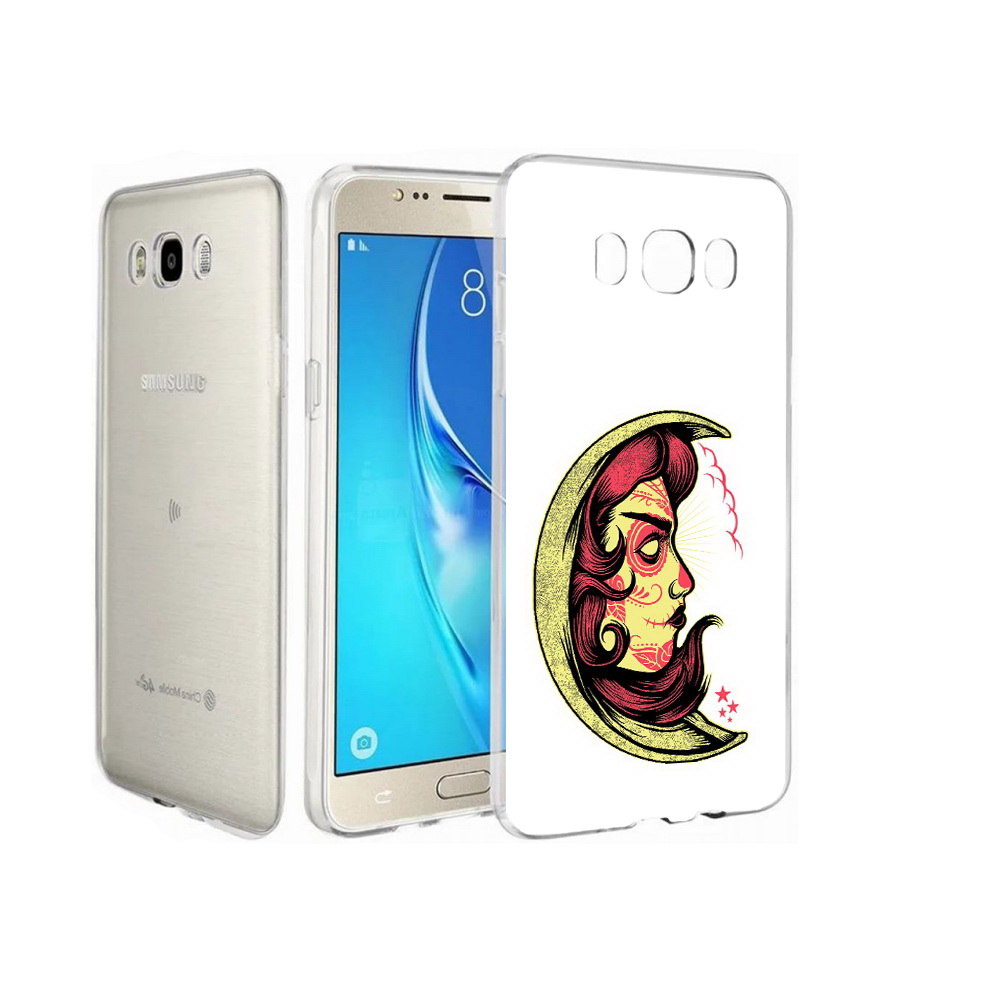 Чехол MyPads Tocco для Samsung Galaxy J7 желтый полумесяц с лицом девушки