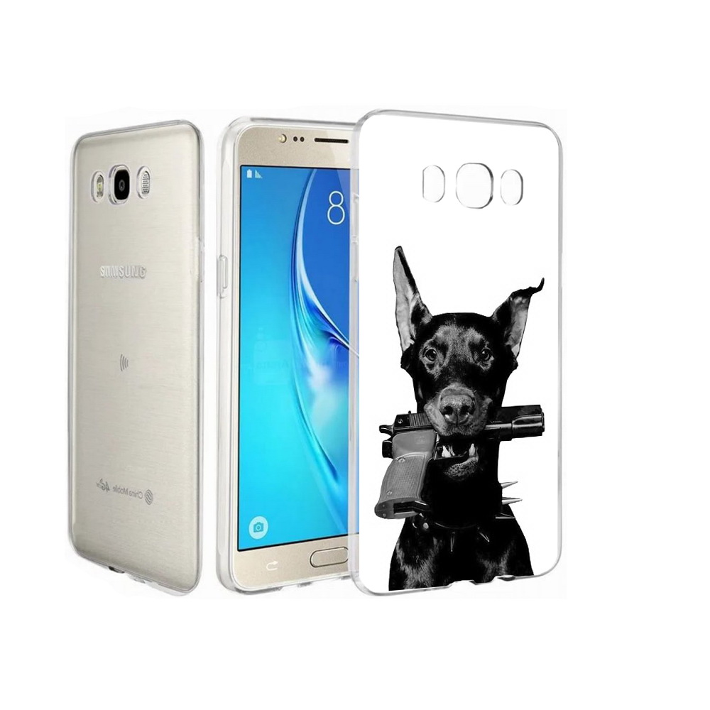 

Чехол MyPads Tocco для Samsung Galaxy J7 доберман с пистолетом, Прозрачный, Tocco