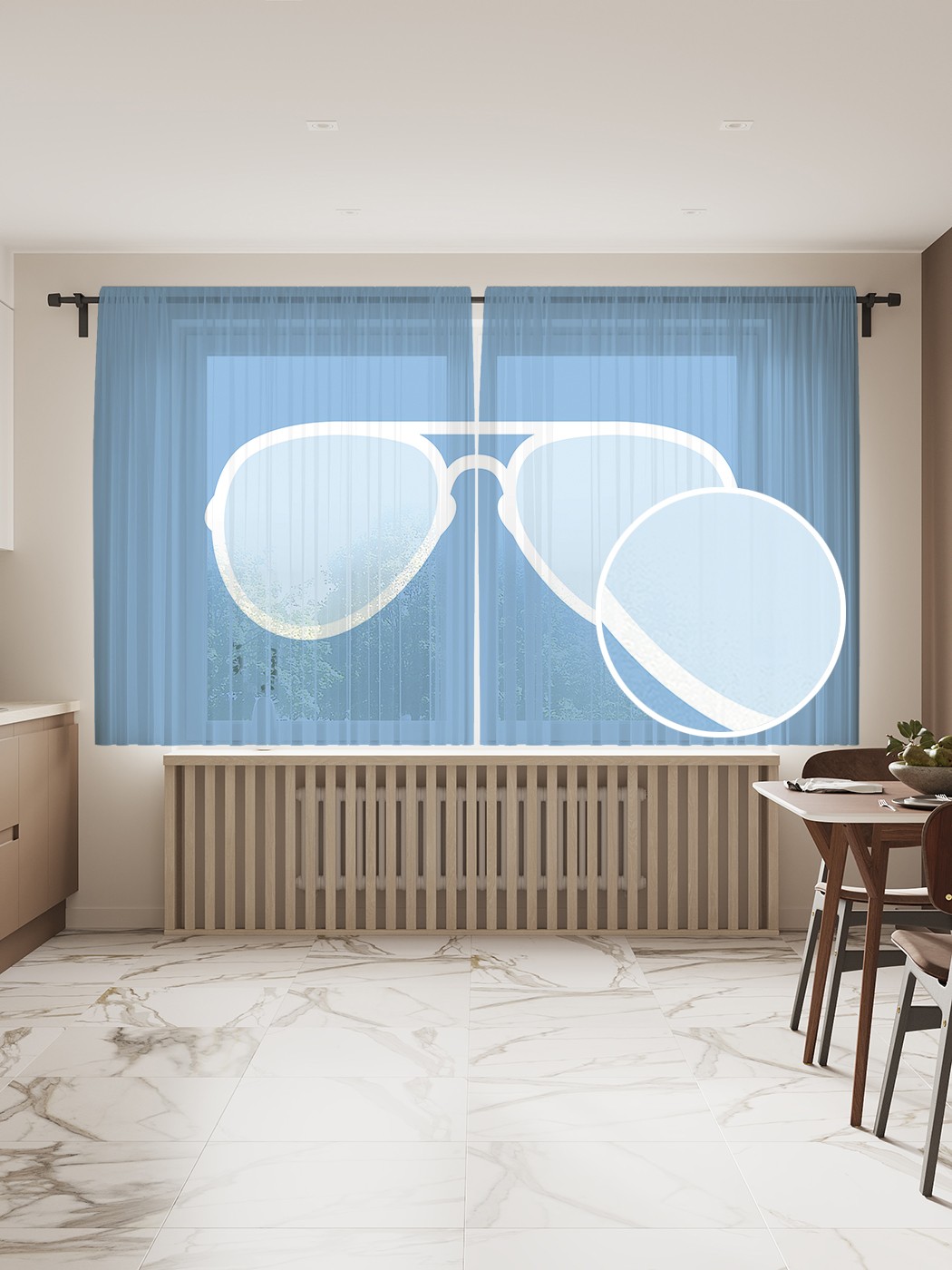 фото Фототюль joyarty "модные очки", 145x180 см (2 полотна со шторной лентой + 50 крючков)