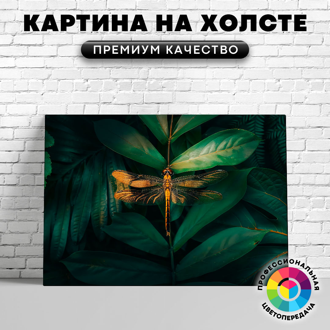 

Картина на холсте Стрекоза на листьях 50х70 см, ЖСТРЕ