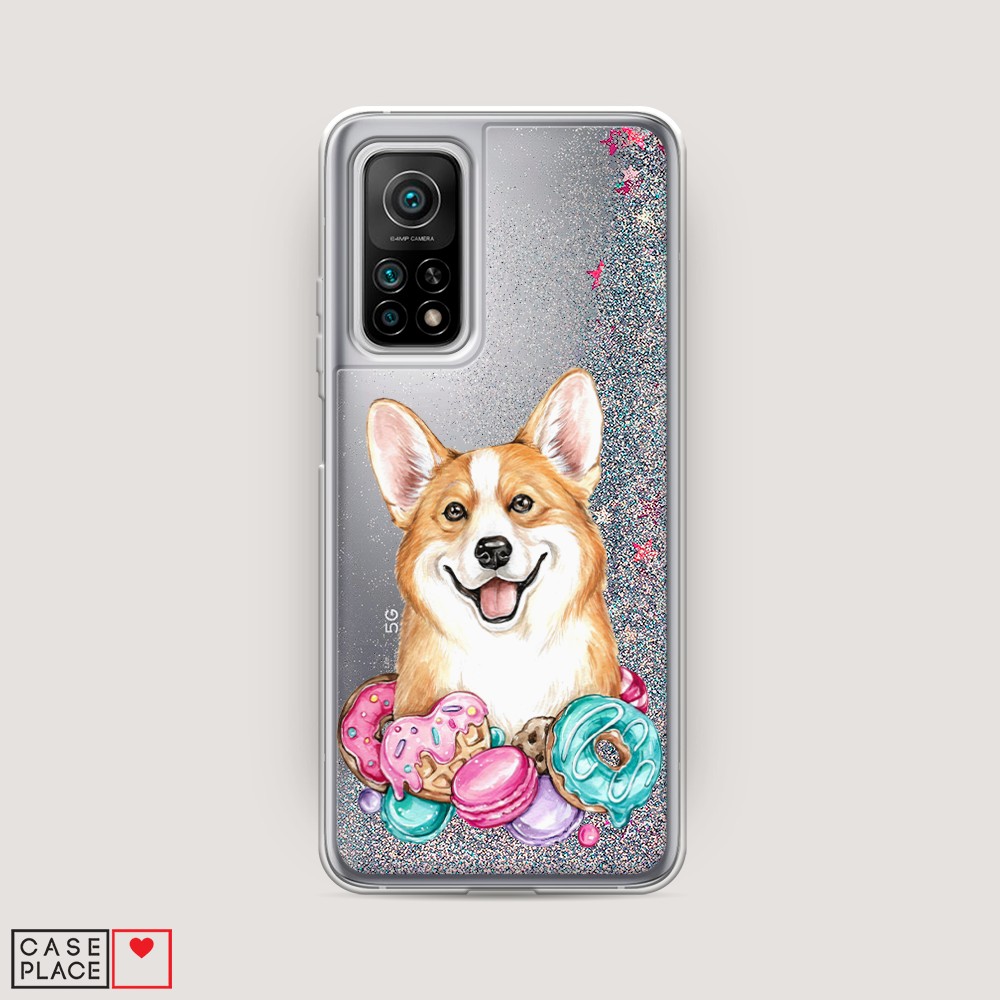 

Жидкий чехол с блестками "Корги и сладости" на Xiaomi Mi 10T