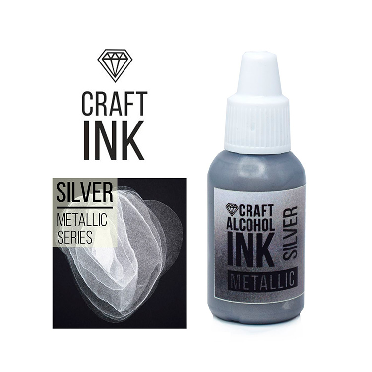 фото Алкогольные чернила металлик серебро (silver metallic) 20 мл, craft alcohol ink cai-034 craftsmen.store