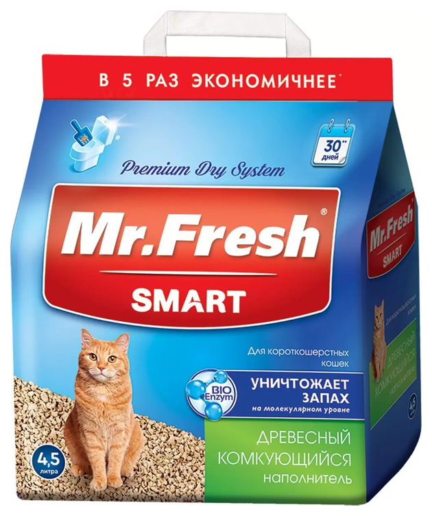 фото Mr. fresh наполнитель древесный комкующийся mr. fresh smart для туалета короткошерстных ко mr.fresh