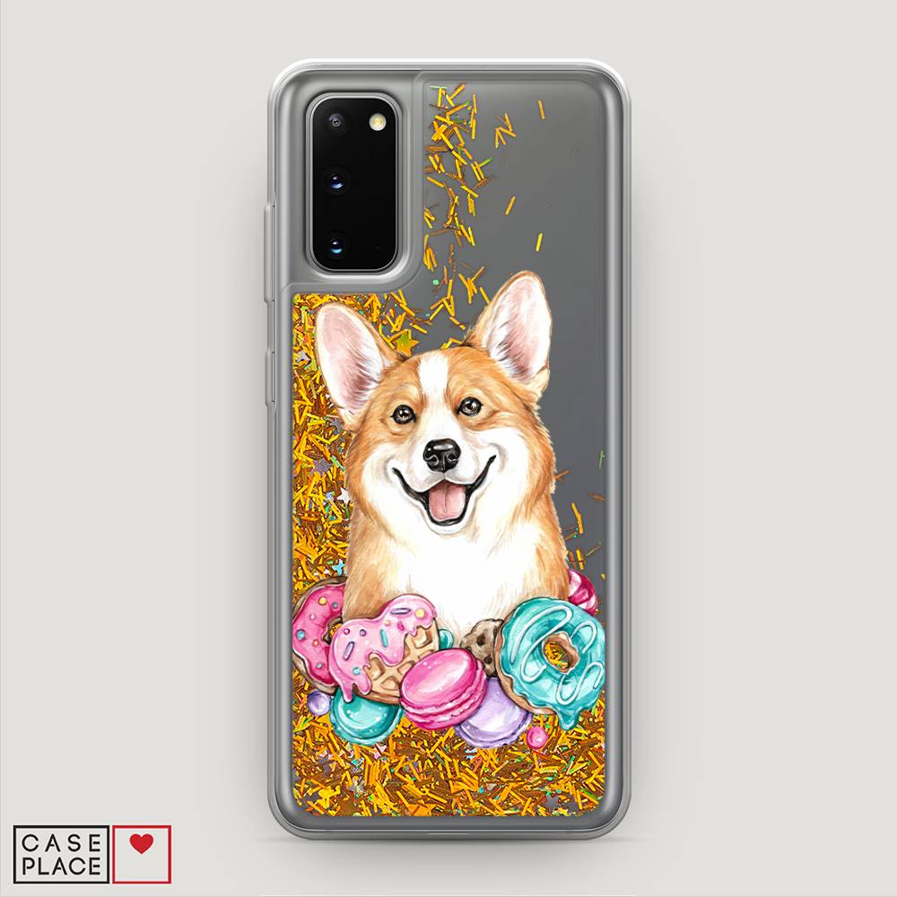 

Жидкий чехол с блестками "Корги и сладости" на Samsung Galaxy S20, 29290-1