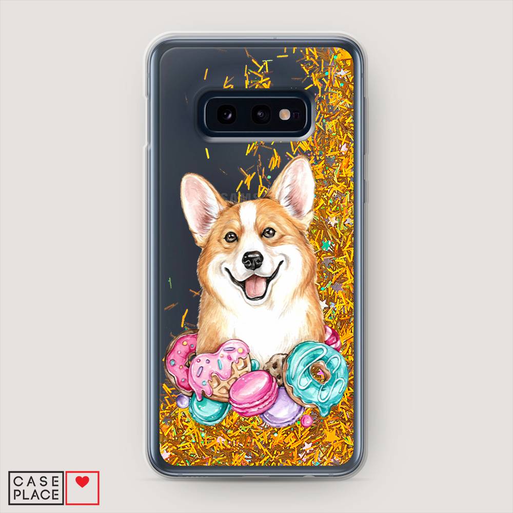 

Жидкий чехол с блестками "Корги и сладости" на Samsung Galaxy S10E, 27290-1
