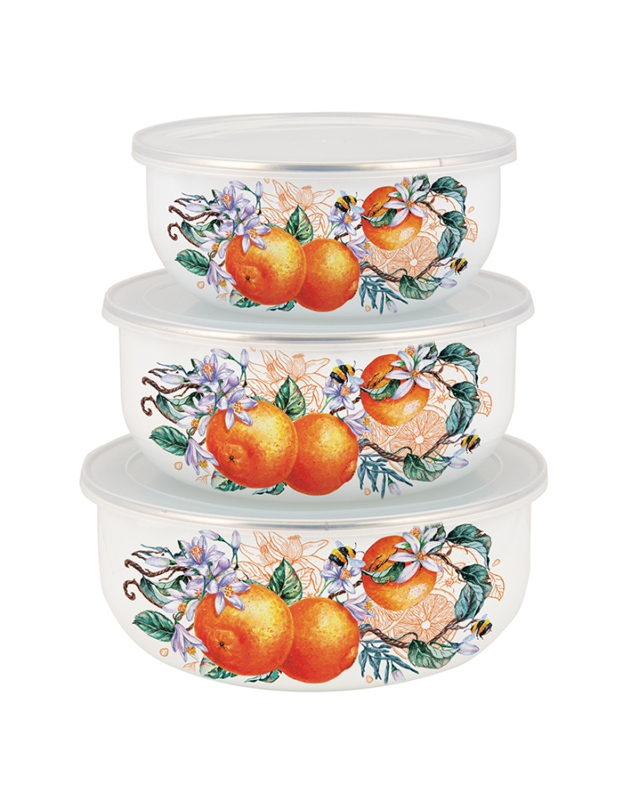 

Миски с крышкой 3 шт Appetite Orange fruit, эмалированные, 14, 16 и 18 см, 550002687]PI, 55000268миски