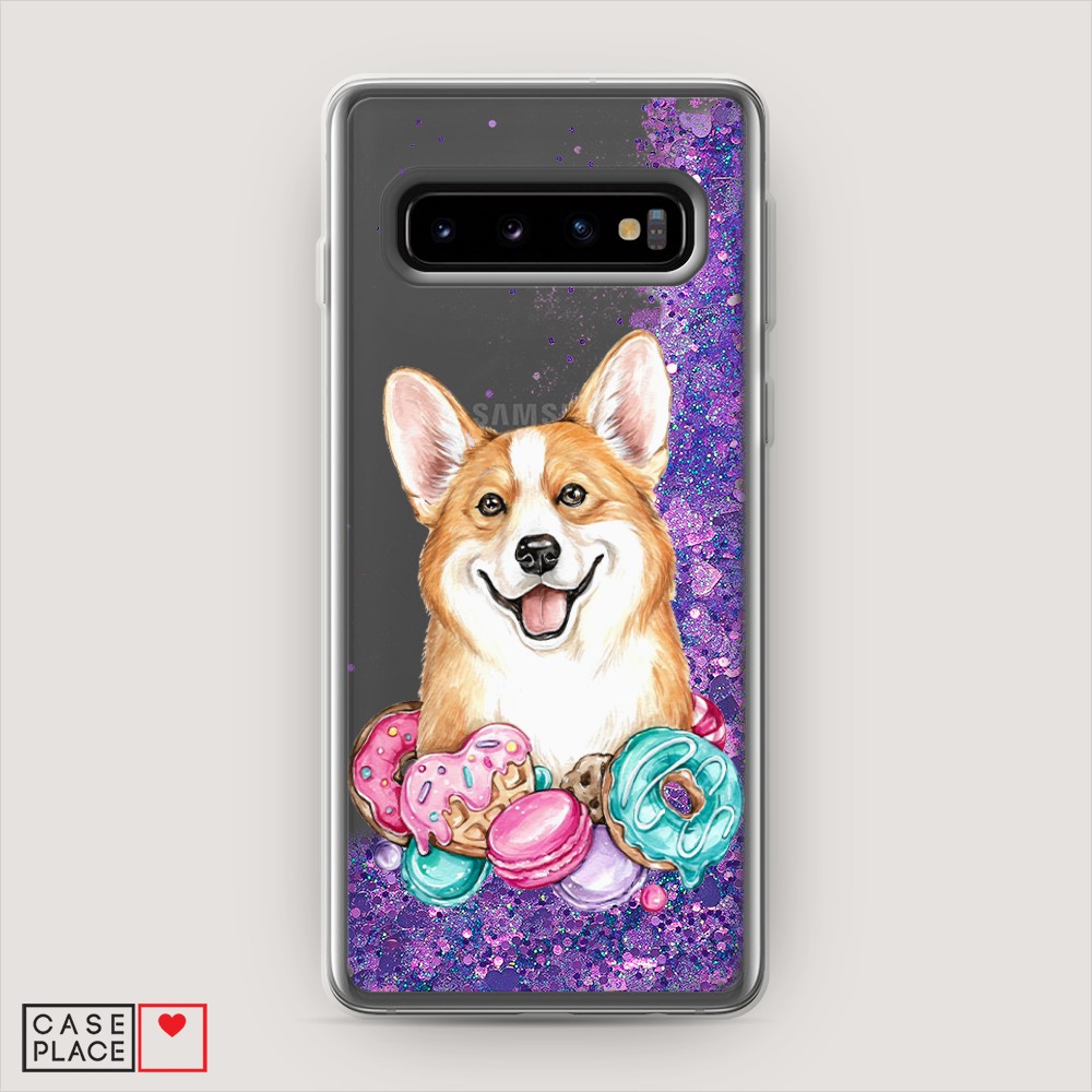 

Жидкий чехол с блестками "Корги и сладости" на Samsung Galaxy S10 +, 27192-1