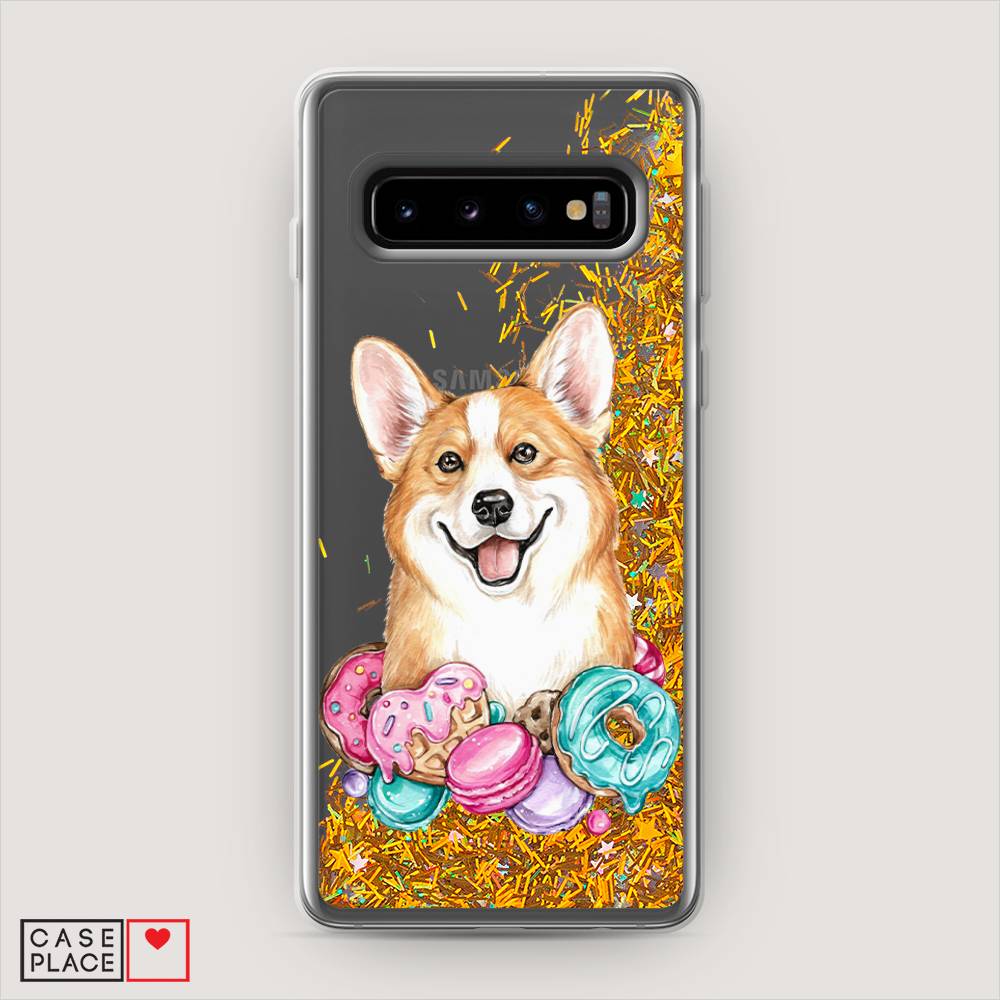 

Жидкий чехол с блестками "Корги и сладости" на Samsung Galaxy S10 +, 27190-1
