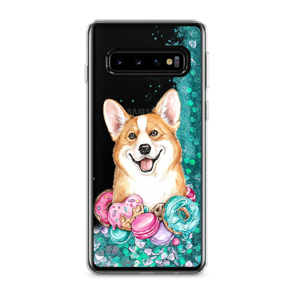 

Жидкий чехол с блестками "Корги и сладости" на Samsung Galaxy S10, 27095-1