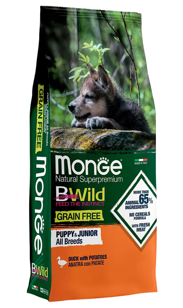 

MONGE MONGE BWILD GRAIN FREE PUPPY DUCK беззерновой для щенков всех пород с уткой и картоф