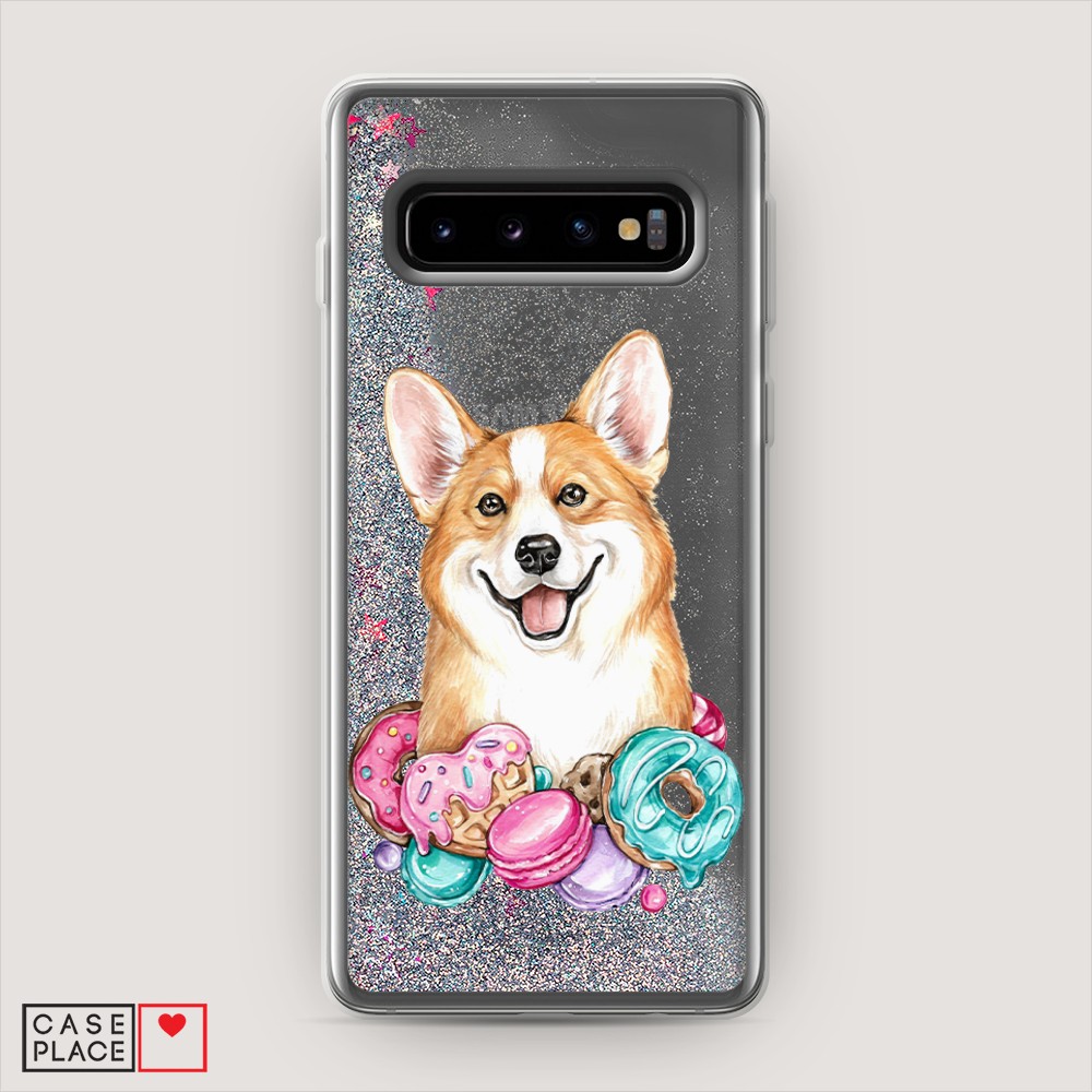 

Жидкий чехол с блестками "Корги и сладости" на Samsung Galaxy S10, 27091-1