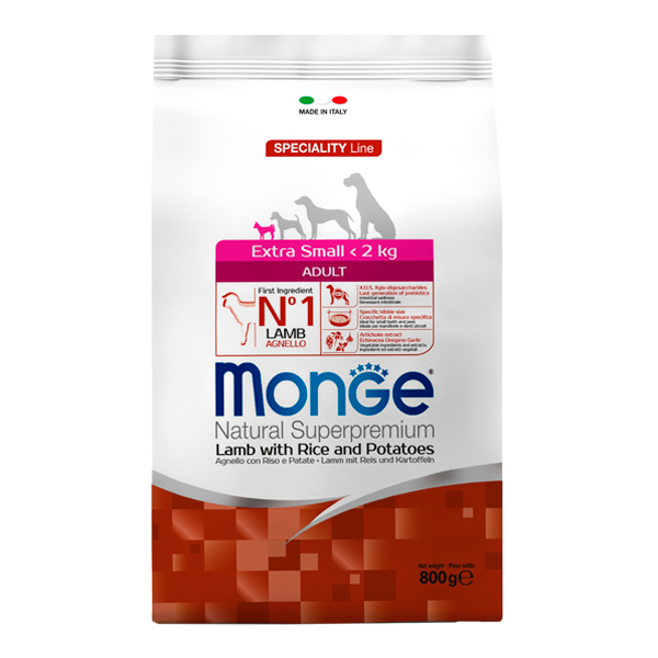 

MONGE MONGE SPECIALITY DOG EXTRA SMALL ADULT LAMB для взрослых собак маленьких пород с ягн