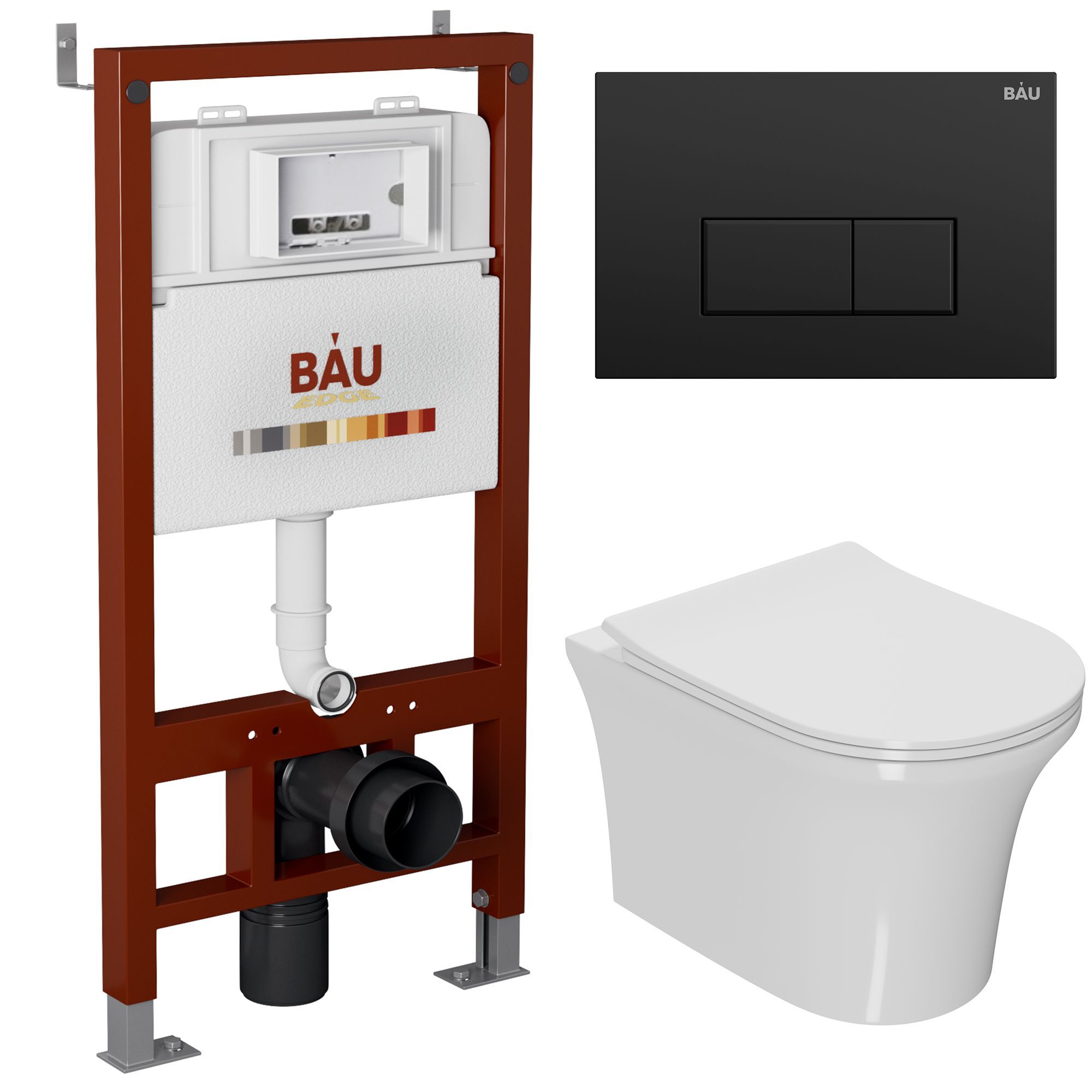 

Комплект BAU 6 в 1: инсталляция BAU PRO, унитаз подвесной безободковый Bau Spectrum PRO, 10752