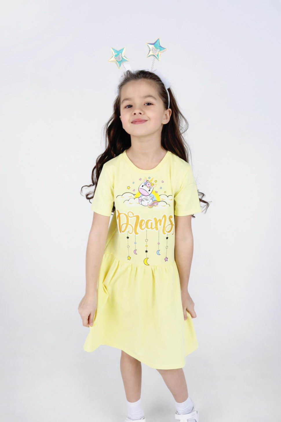 Платье летнее для девочки Единорожка короткий рукав 6-8 лет