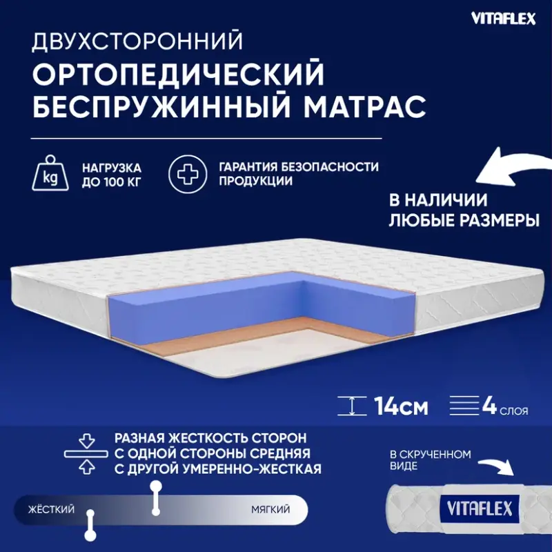 

Ортопедический беспружинный матрас VITAFLEX Medicine 13V Sk 140x185, Белый, Vitaflex Medicine 13V Sk
