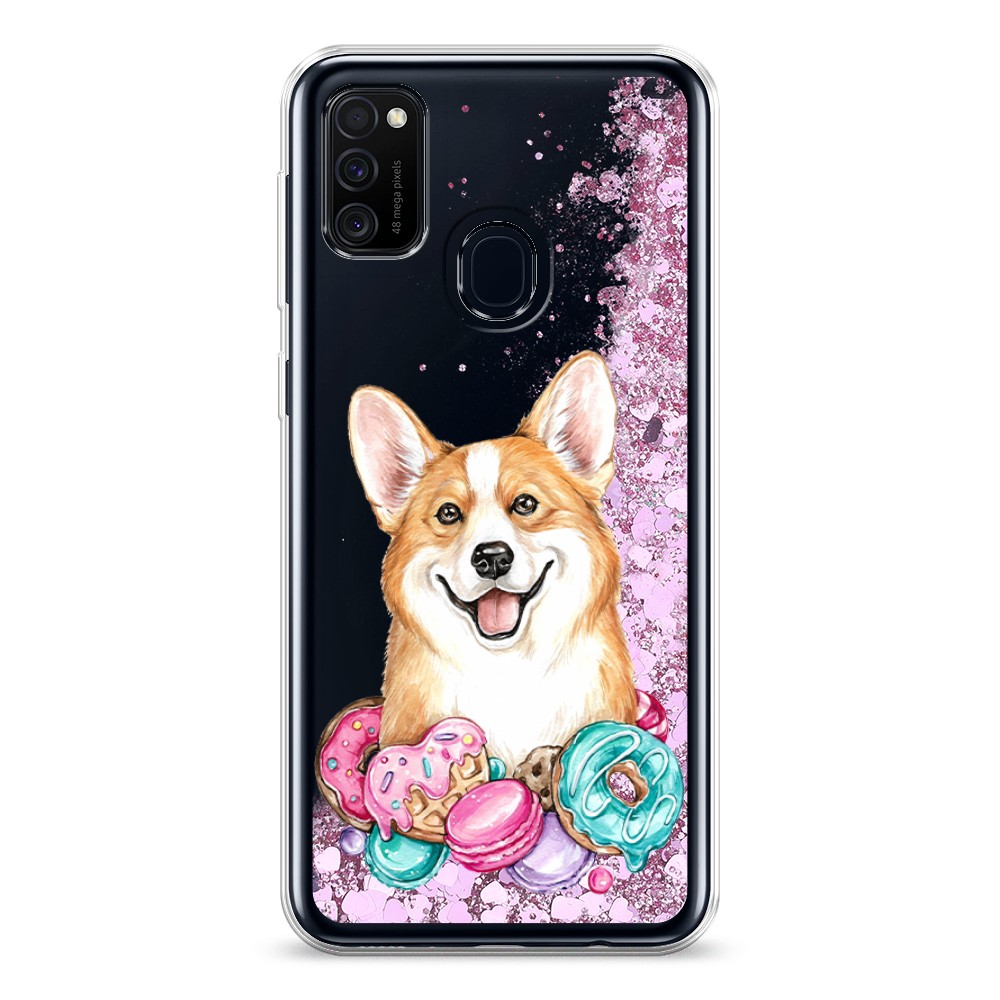 

Жидкий чехол с блестками "Корги и сладости" на Samsung Galaxy M21, 29794-1