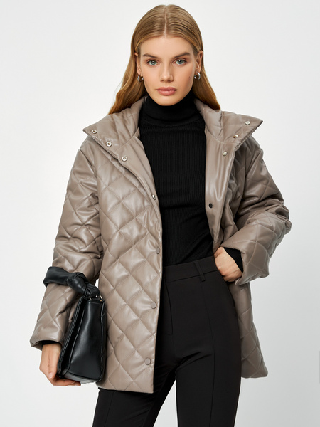 фото Кожаная куртка женская zarina 3122436136 бежевая l