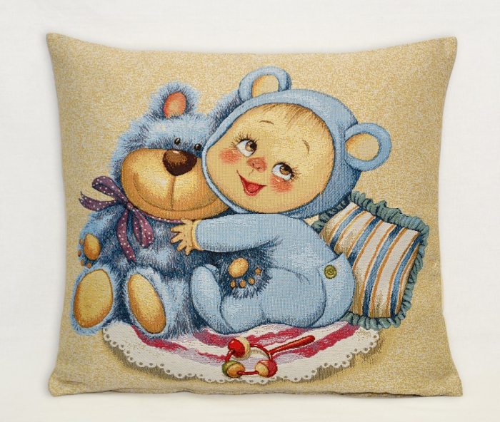 фото Подушка декоративная гобеленовая 45х45 "мамино счастье медвежонок" студия текстильного дизайна