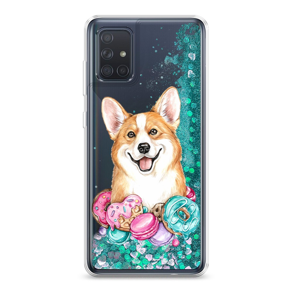 

Жидкий чехол с блестками "Корги и сладости" на Samsung Galaxy A71, 29095-1