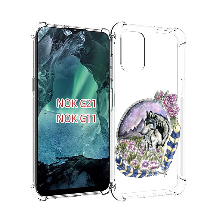 

Чехол Mypads Нарисованный Волк В Цветах С Перьями Для Nokia G11/G21, Прозрачный, Tocco