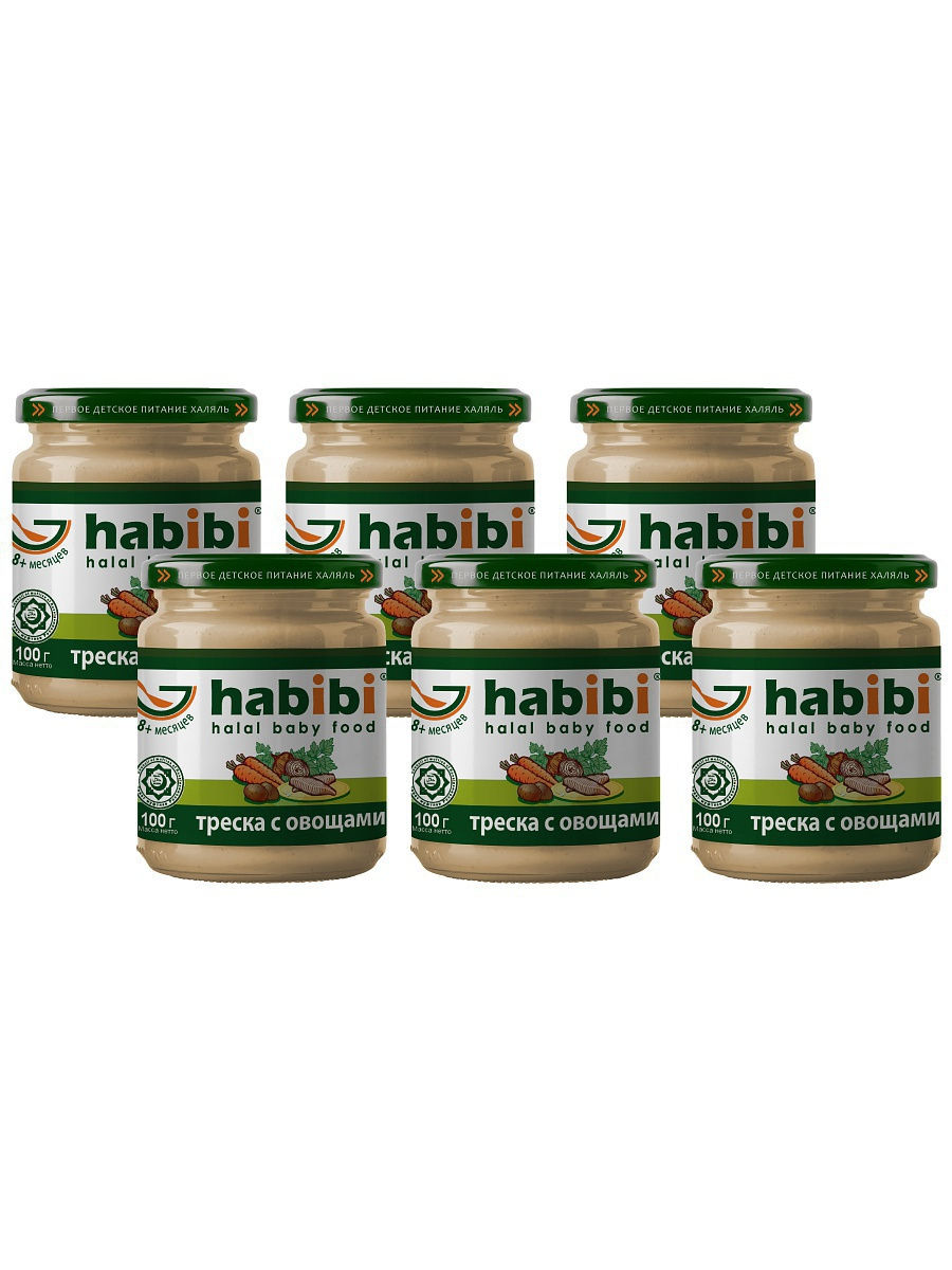 

Пюре рыбное Habibi Треска с овощами с 8 месяцев, 100 г, 6 шт., Треска с овощами
