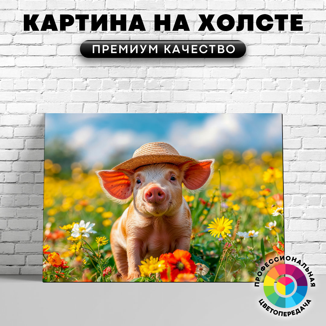 

Картина на холсте Поросенок в шляпке 60х45 см, ЖСВИН