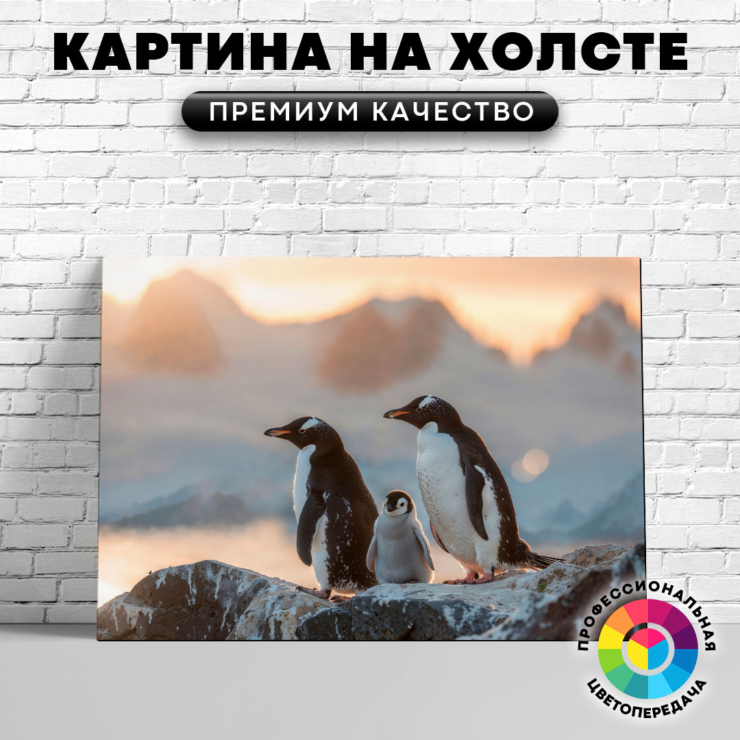 

Картина на холсте Семейка пингвинов 40х30 см, ЖПИНГ