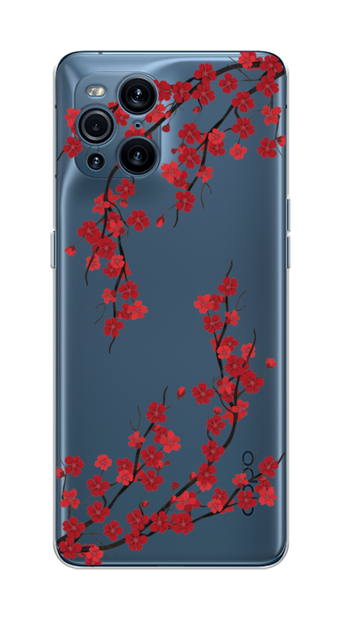 

Чехол на Oppo Find X3 Pro "Красная сакура", Красный;черный, 255750-2