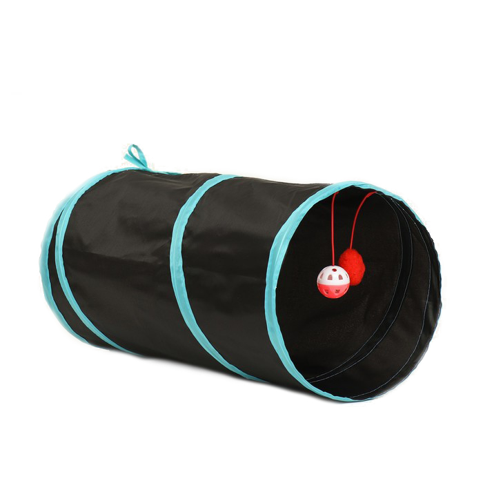 Туннель для кошек Пижон с игрушкой 50х25см черный/голбой