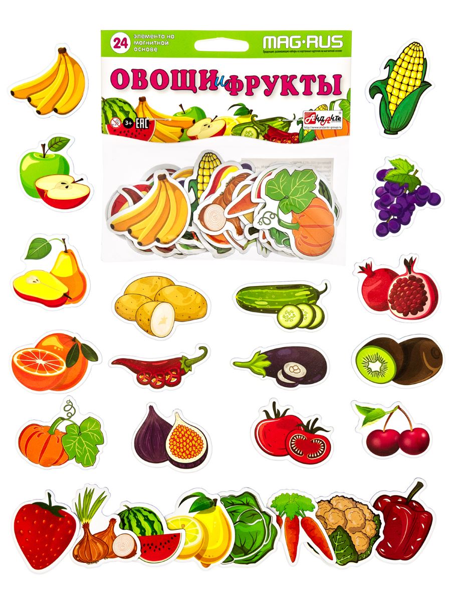 

Развивающая игра на магнитах Овощи и фрукты, Анданте (24 шт, NF1021), Овощи и фрукты
