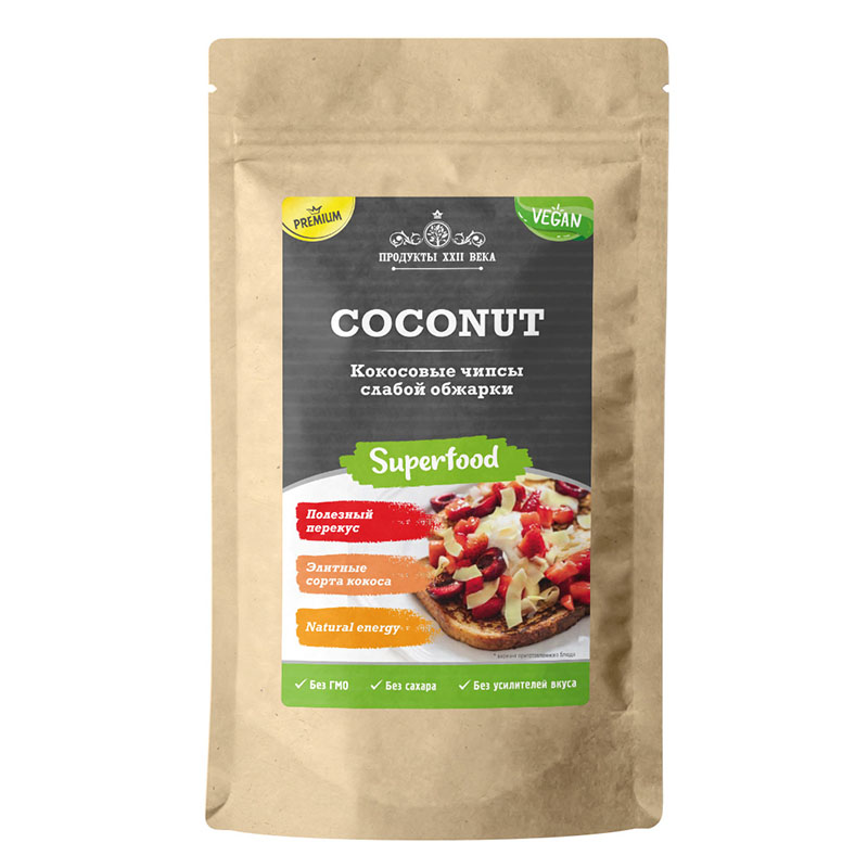 

Кокосовые чипсы слабой обжарки Продукты XXII века Coconut
