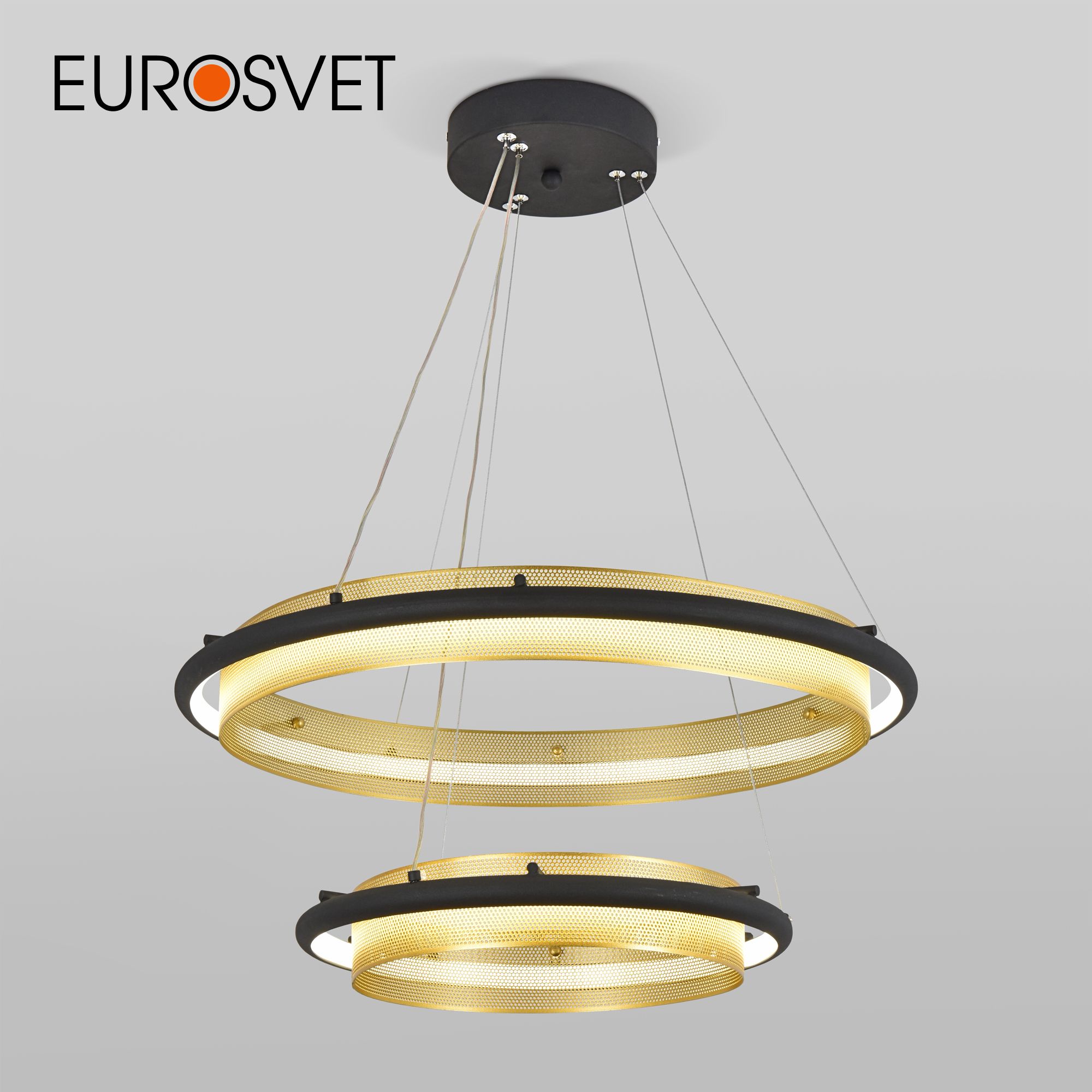 

Умная подвесная LED люстра Eurosvet 90241/2 черный/золото Smart Imperio Minimir Home