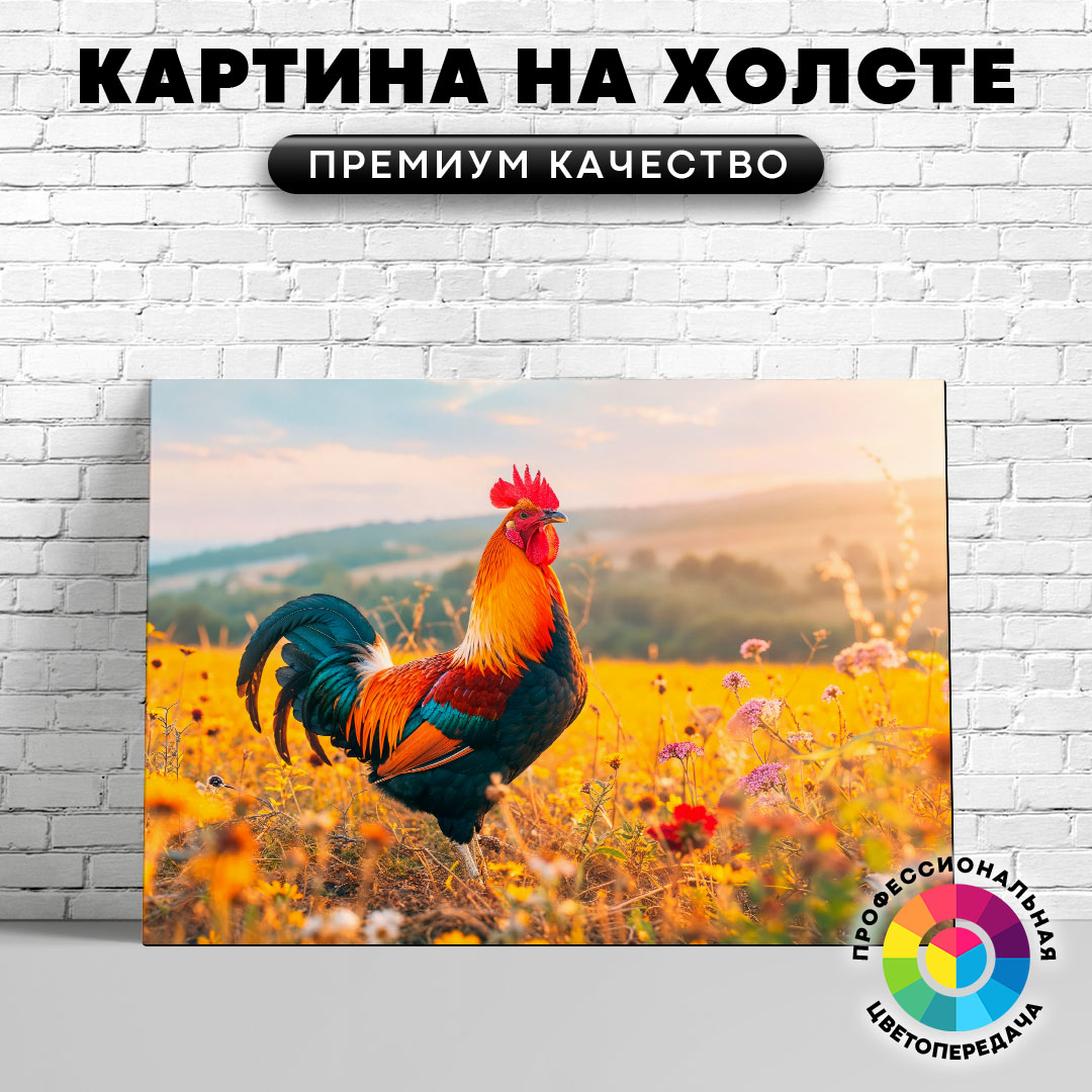 

Картина на холсте Петух на полянке 50х70 см, ЖПЕТУ
