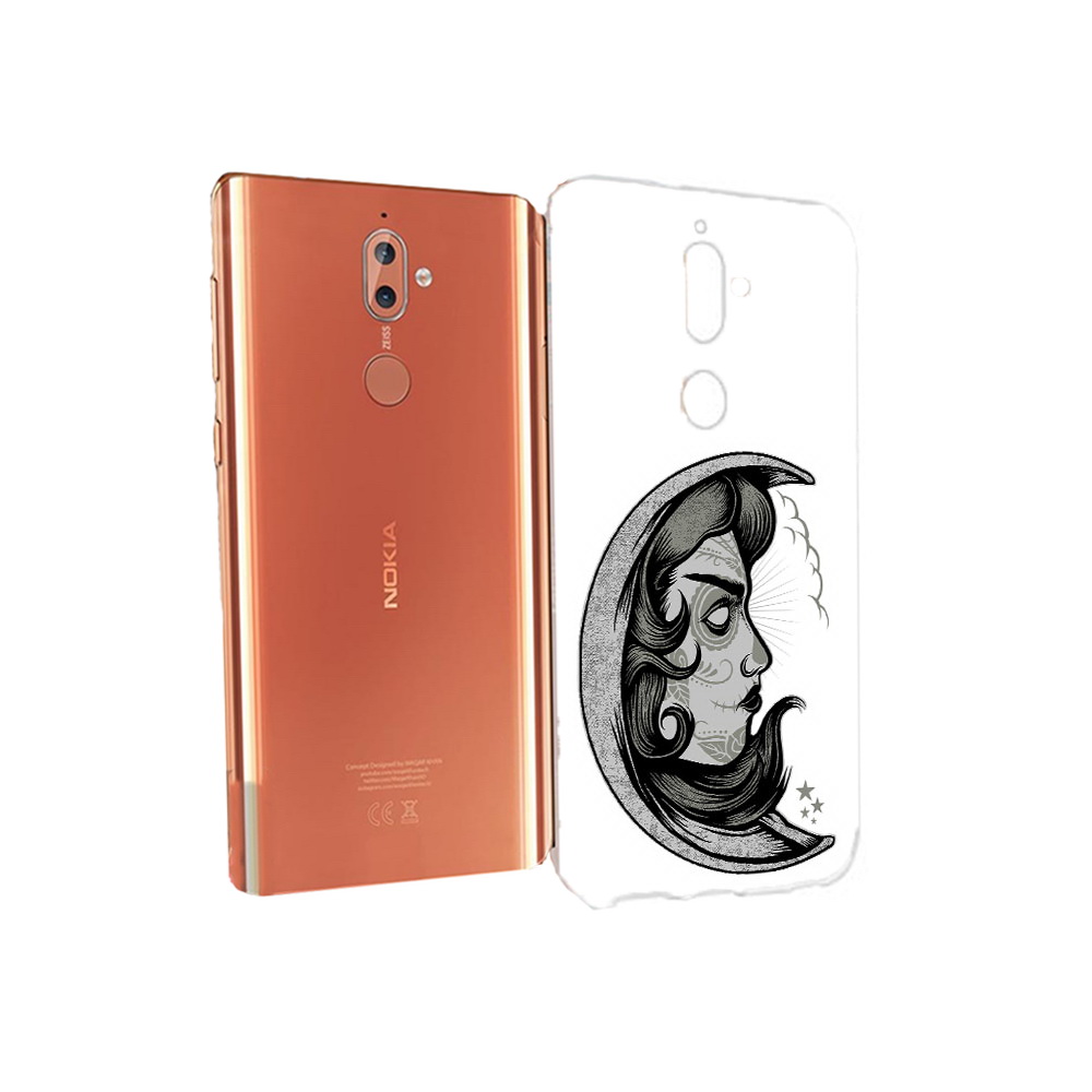 

Чехол MyPads Tocco для Nokia 9 черно белая луна с лицом (PT126479.94.680), Прозрачный, Tocco