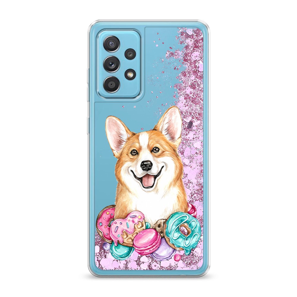 

Жидкий чехол с блестками "Корги и сладости" на Samsung Galaxy A52