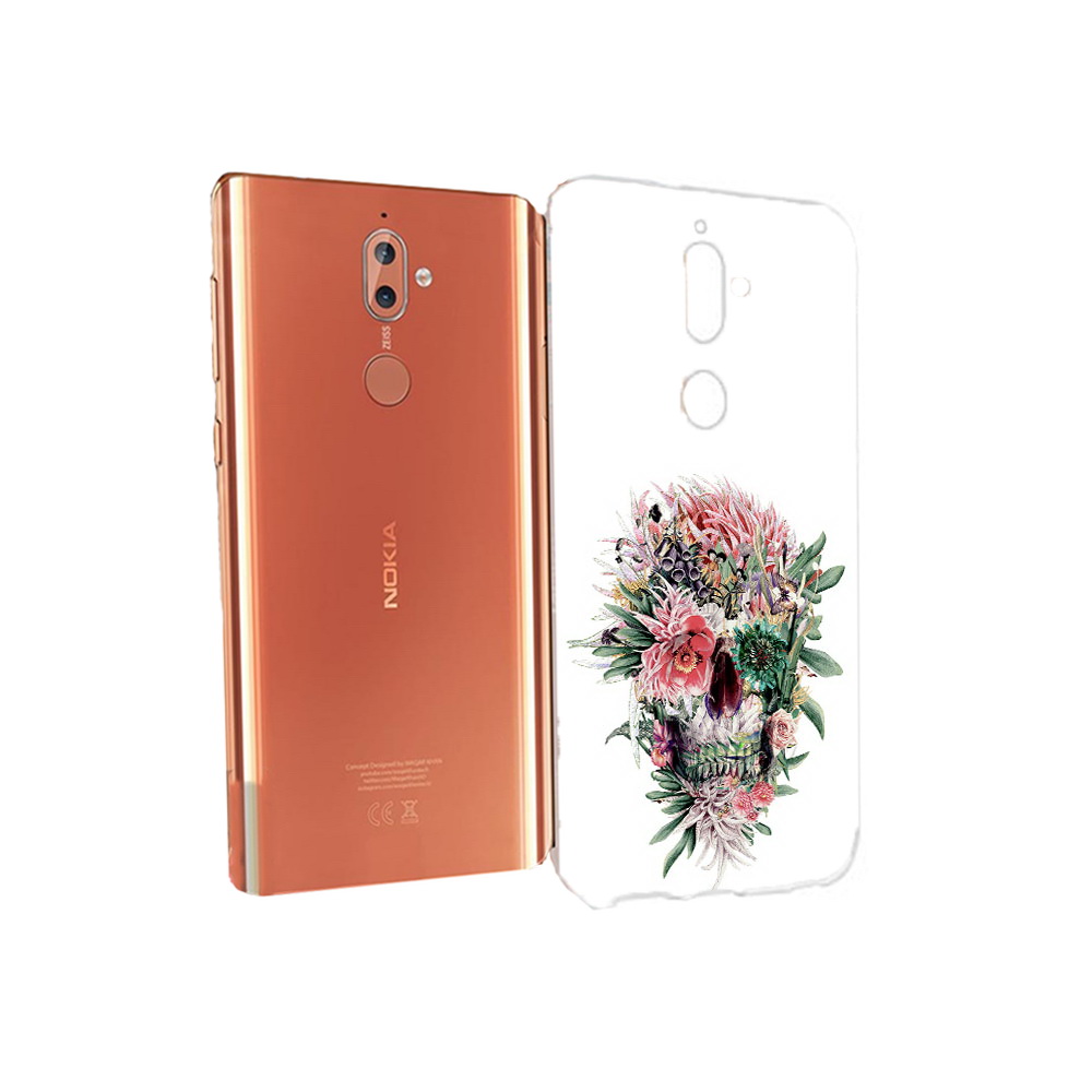 

Чехол MyPads Tocco для Nokia 9 череп из цветов (PT126479.94.677), Прозрачный, Tocco