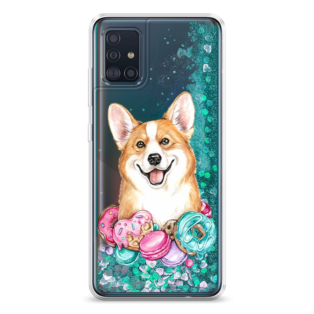 

Жидкий чехол с блестками "Корги и сладости" на Samsung Galaxy A51, 28995-1