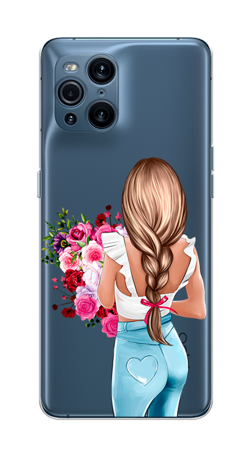

Чехол на Oppo Find X3 Pro "Девушка с цветами", Коричневый;розовый;голубой, 255750-6