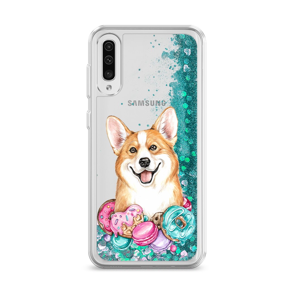 

Жидкий чехол с блестками "Корги и сладости" на Samsung Galaxy A50, 27795-1
