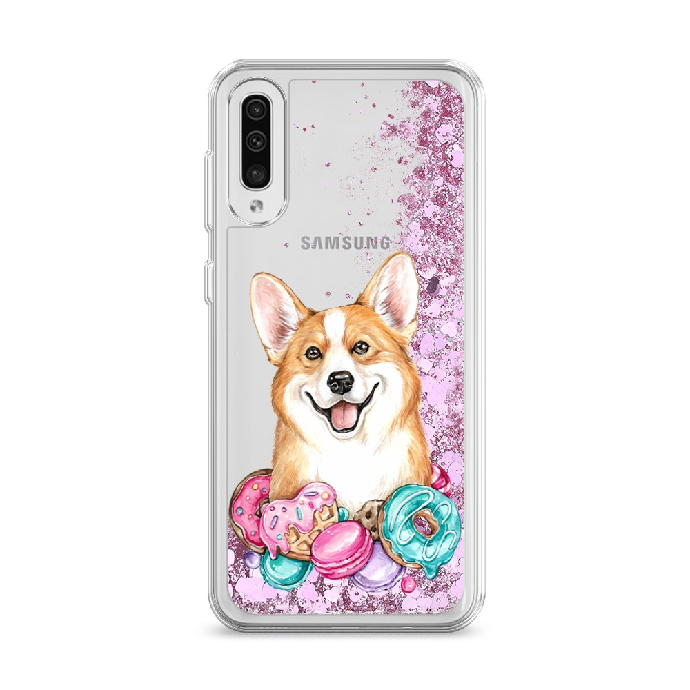 

Жидкий чехол с блестками "Корги и сладости" на Samsung Galaxy A50