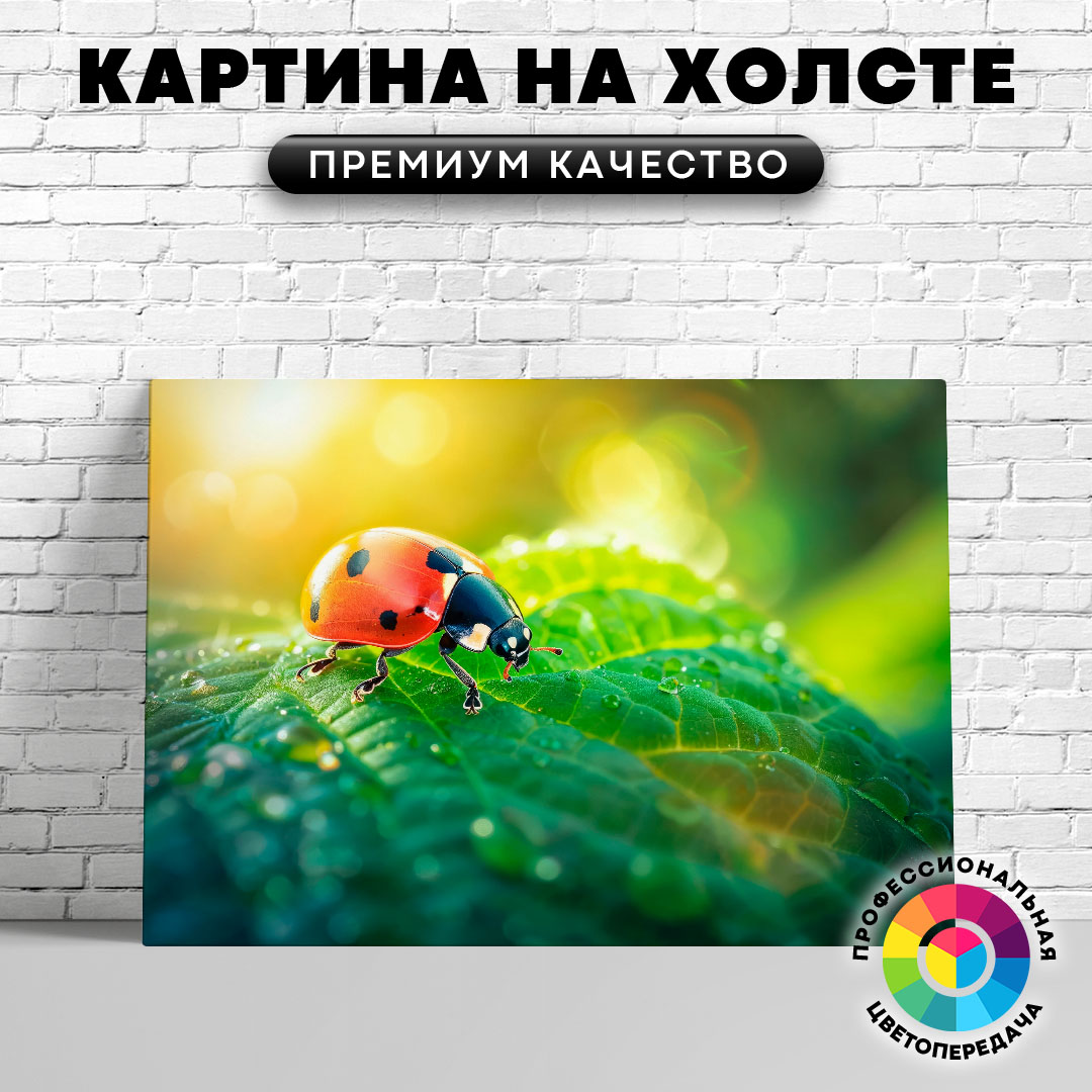 

Картина на холсте Божья коровка на листке 60х80 см, ЖБОЖЬ