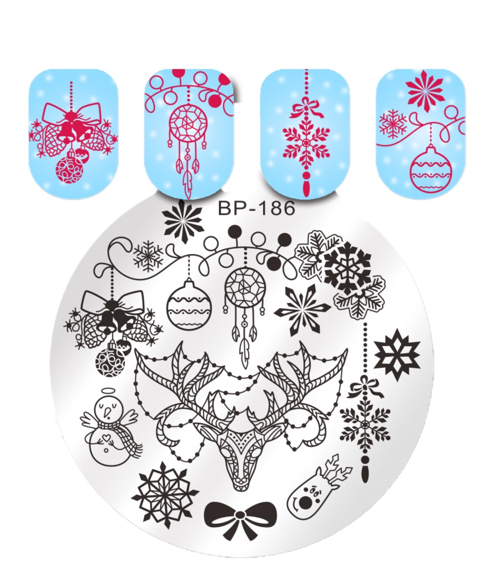 

Born Pretty, Пластина для стемпинга 5,5 см 41075 BP-186 Christmas, 1 шт, Серебристый