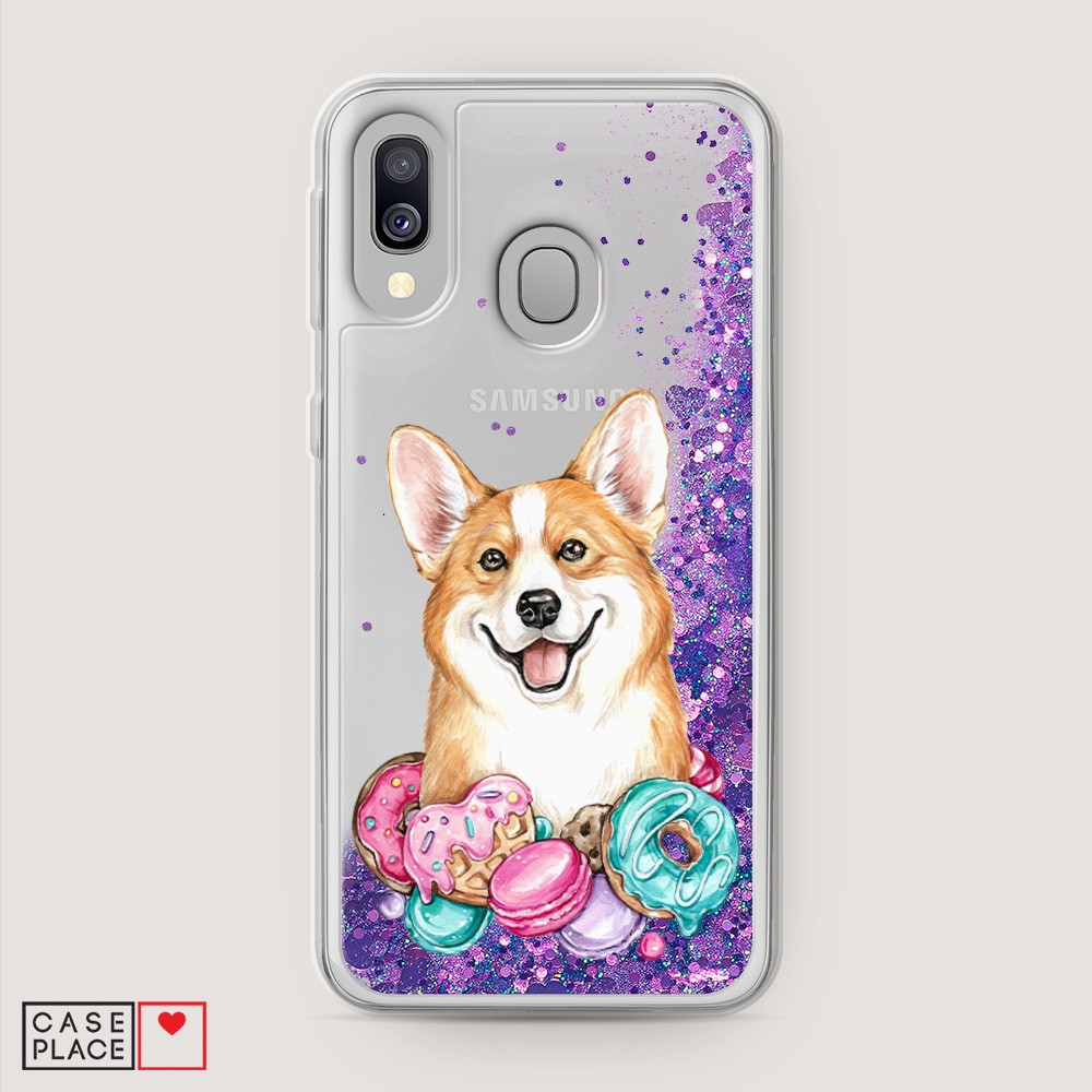 

Жидкий чехол с блестками "Корги и сладости" на Samsung Galaxy A40