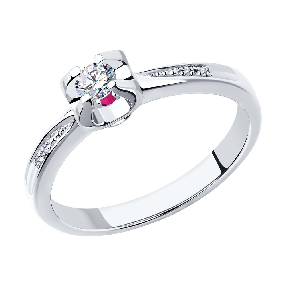 Кольцо помолвочное из белого золота р. 16,5 SOKOLOV Diamonds 1011744, бриллиант/рубин