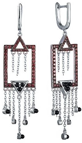 

Серьги женские из серебра Джей Ви SE3348, оникс/фианит, SE3348