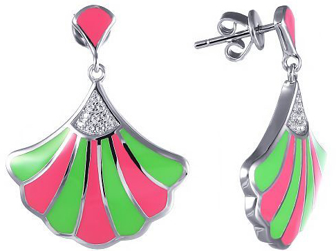 

Серьги женские из серебра Джей Ви SE10172DN1, эмаль/фианит, SE10172DN1