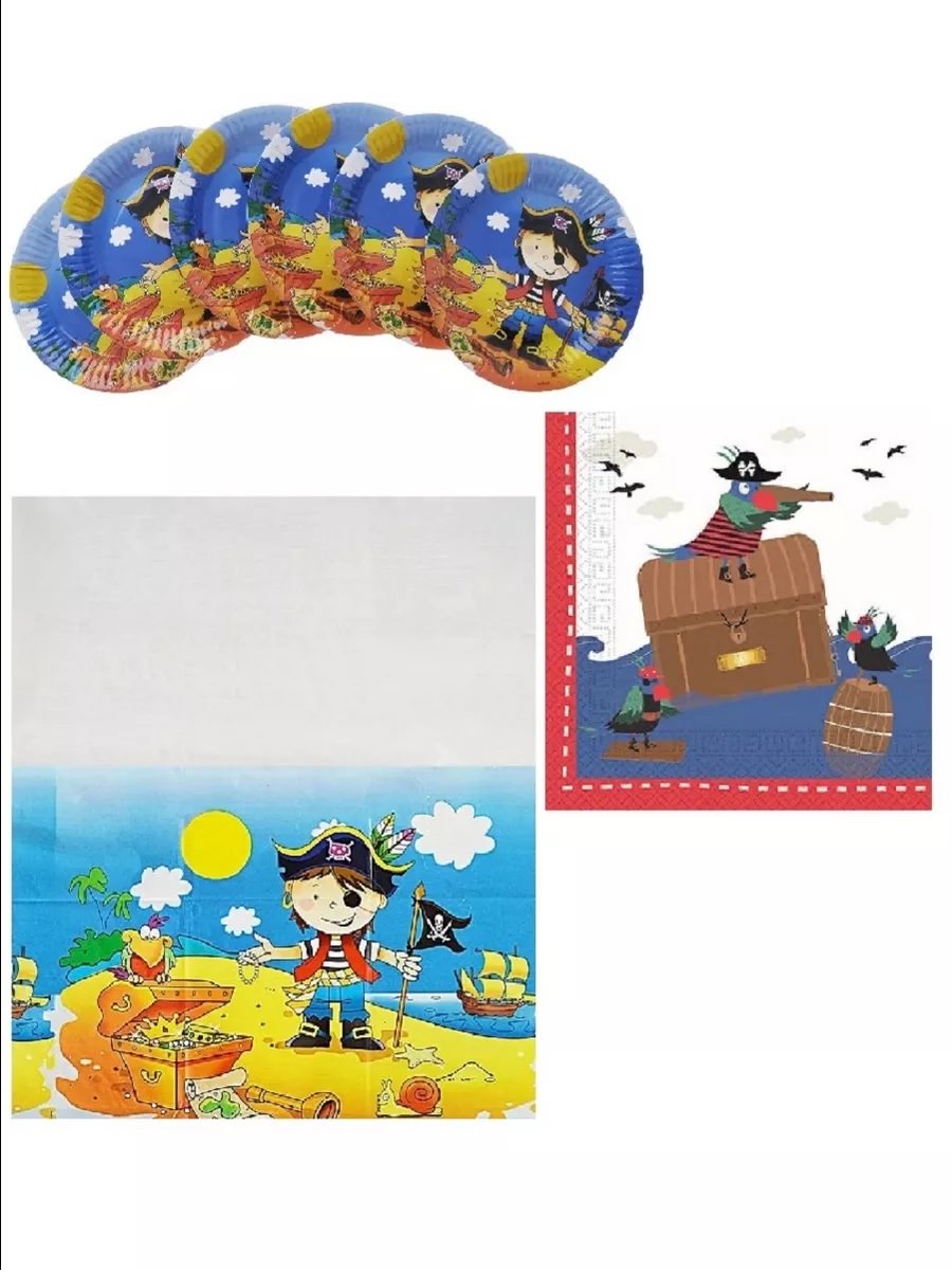 Набор аксессуаров для праздника Веселая затея Маленький пират тарелки+скатерть+салфетки