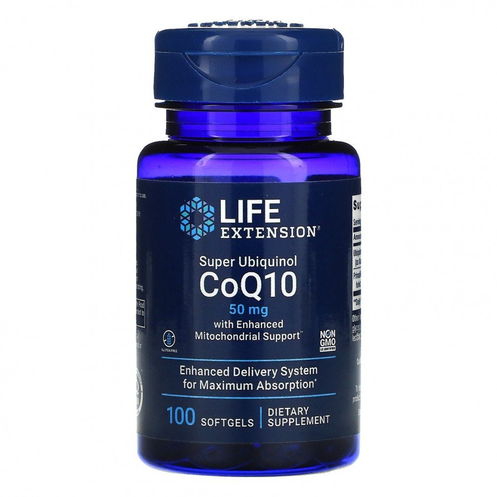 Коэнзим Q10 LIFE Extension Super Ubiquinol with Enhanced Mitochondrial Support, 100 капсул